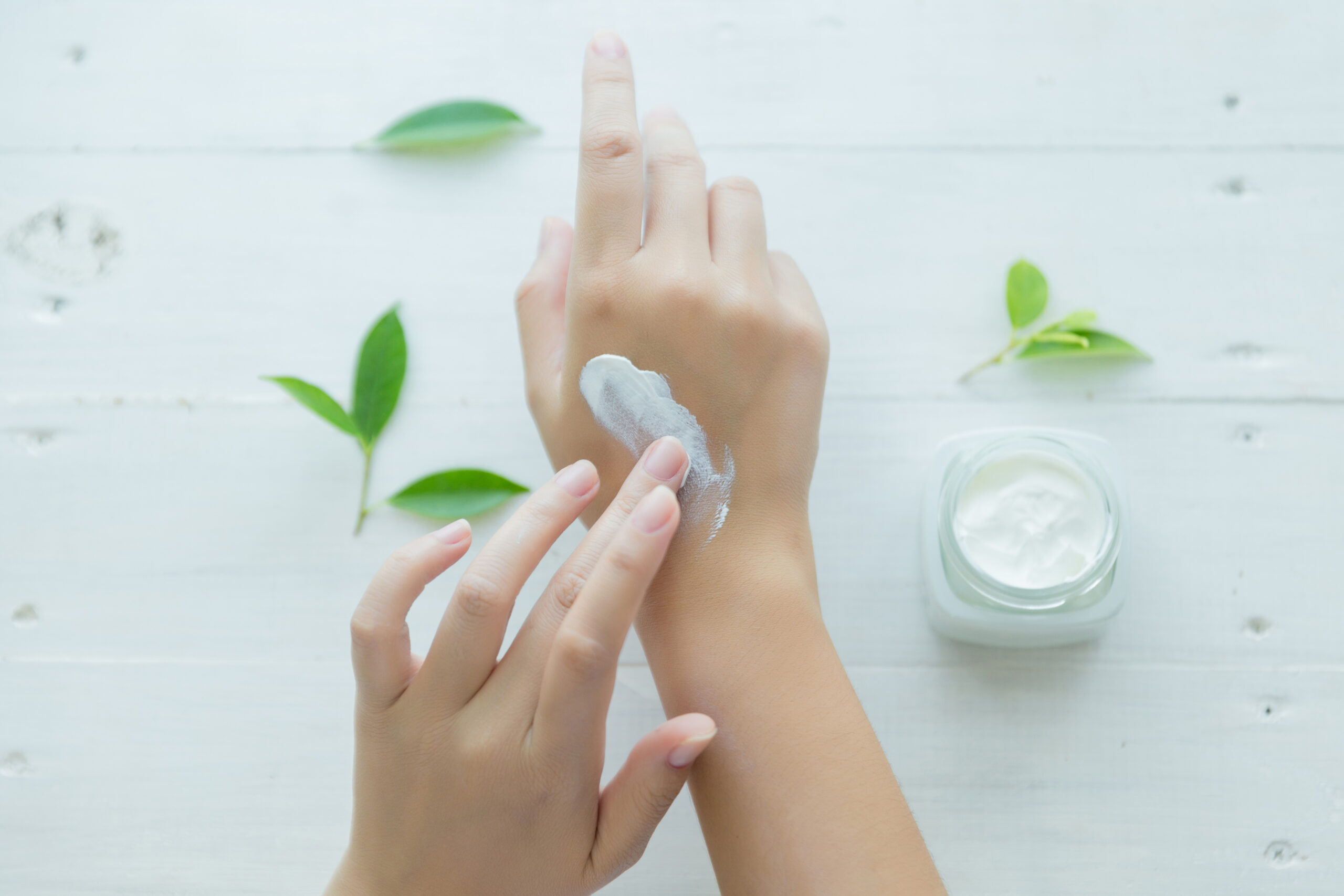 Skincare. Woman taking care of her dry complexion.